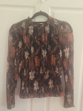 Joie Black Floral Long-Sleeve Smocked Waist Blouse